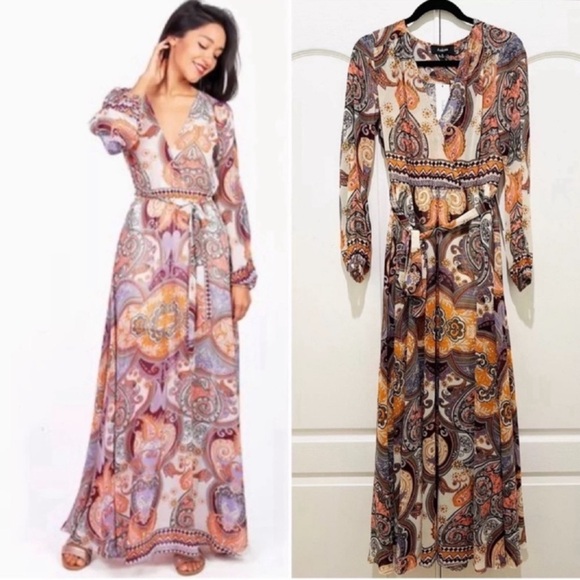 Aakaa Multicolor Paisley Long Sleeve Dress S - Picture 1 of 4